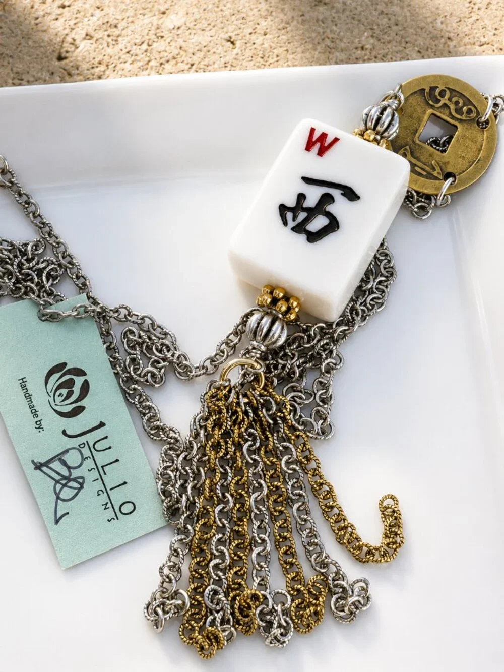 Go West! Julio Designs Mahjong Tile Tassel Necklace - West Wind - NWT